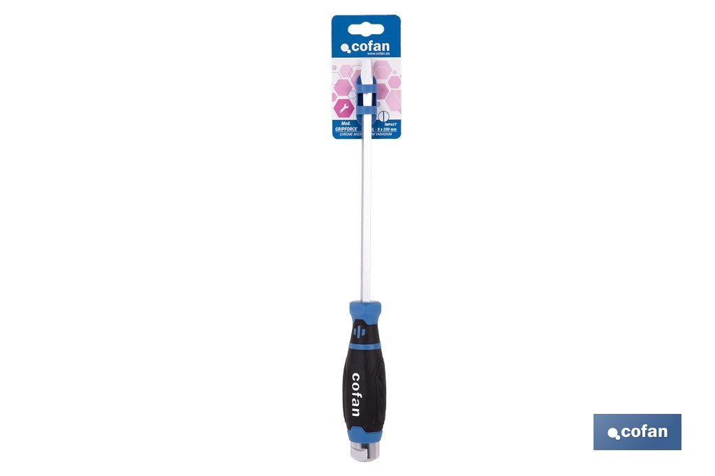 Destornillador plano de impacto Gripforce | Cabeza de golpeo y mango antideslizante | Disponible en diferentes tamaños - Cofan
