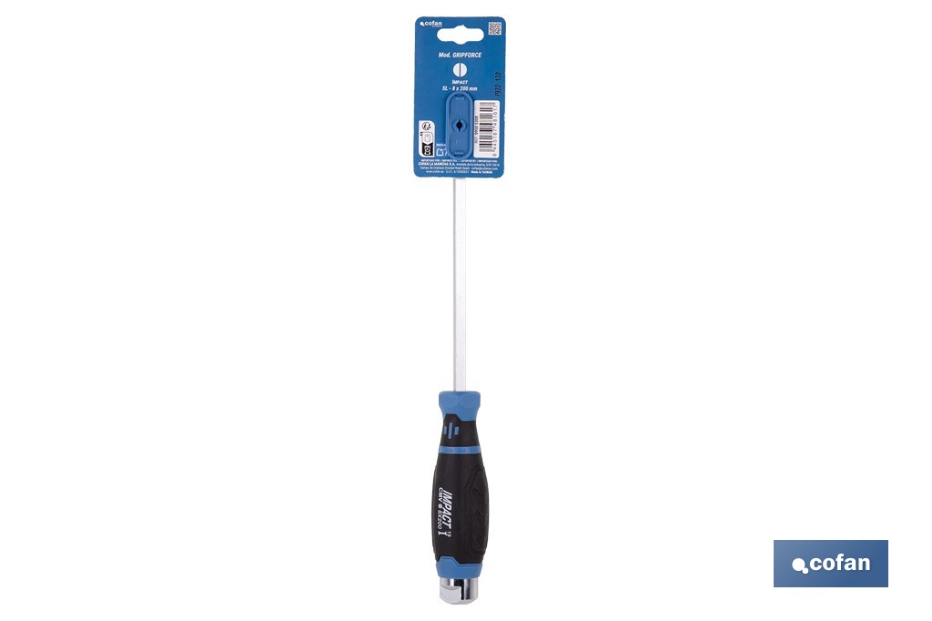 Destornillador plano de impacto Gripforce | Cabeza de golpeo y mango antideslizante | Disponible en diferentes tamaños - Cofan
