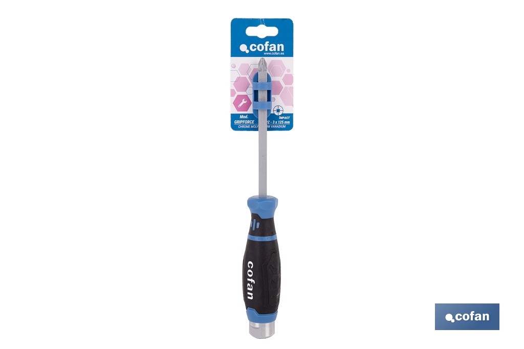 Destornillador Pozidrive de impacto Gripforce | Cabeza de golpeo y mango antideslizante | Disponible en diferentes tamaños - Cofan