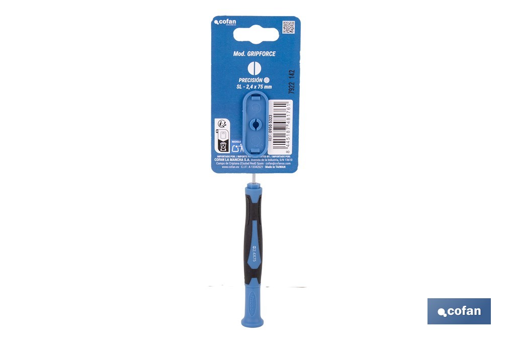 Destornillador plano de alta precisión modelo Gripforce | Punta magnética y mango antideslizante | Disponible en diferentes tamaños - Cofan