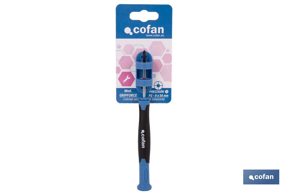 Destornillador Pozidriv de alta precisión modelo Gripforce | Punta magnética y mango antideslizante | Disponible en diferentes longitudes de varilla - Cofan