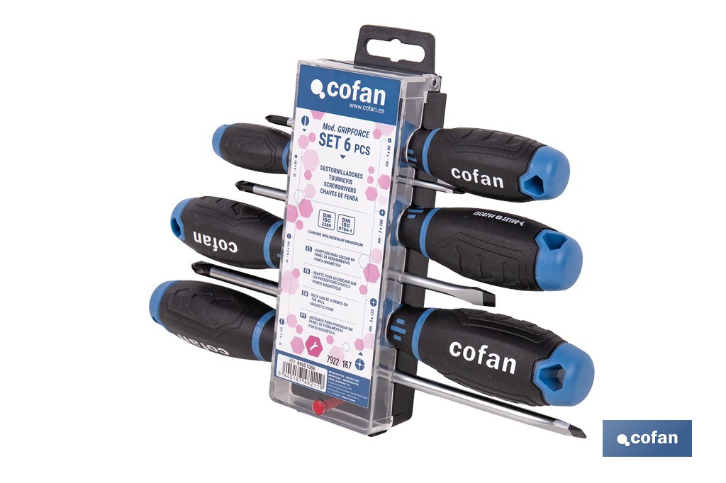 Display de 3 destornilladores planos + 3 destornilladores Phillips modelo GripForce - Cofan