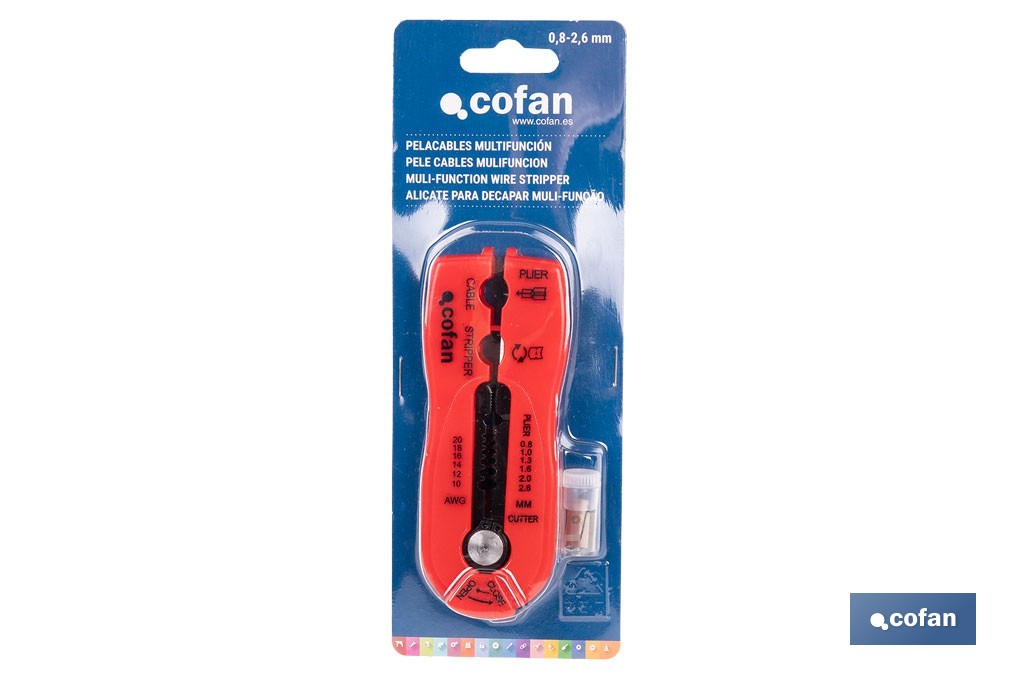 Dénudeur de câbles multifonction | Coupe entre 0,8 - 2,6 mm | Dimensions : 120 mm - Cofan