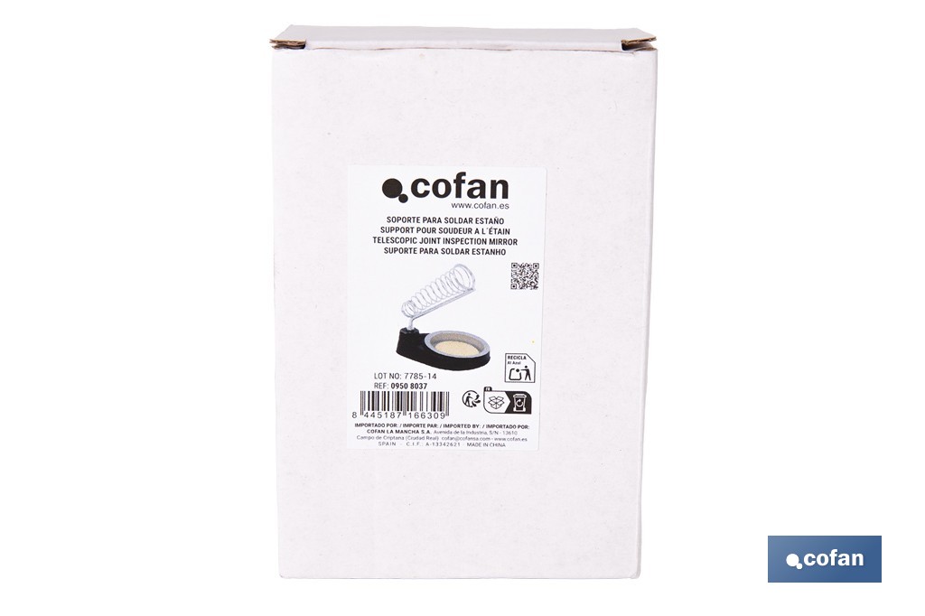 Soporte para soldador de estaño con brazo muelle de acero y esponja de celulosa - Cofan