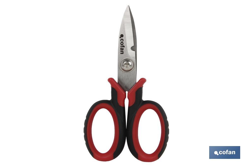 Tijeras de electricista profesional | Con longitud 150 mm  | Con hueco especial para pelar y cortar cable - Cofan