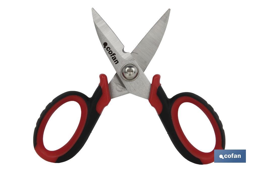Tijeras de electricista profesional | Con longitud 150 mm  | Con hueco especial para pelar y cortar cable - Cofan
