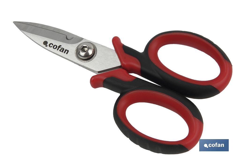 Tijeras de electricista profesional | Con longitud 150 mm  | Con hueco especial para pelar y cortar cable - Cofan