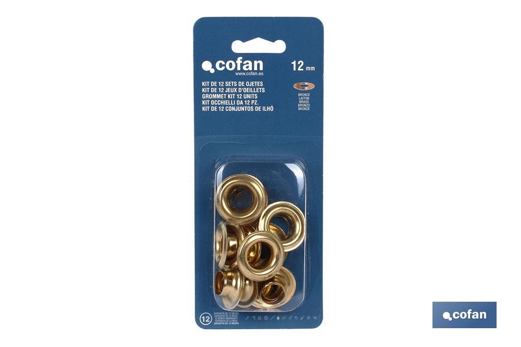 Kit de 12 sets de ojetes | Diámetros de 12 mm | Apto para montajes - Cofan