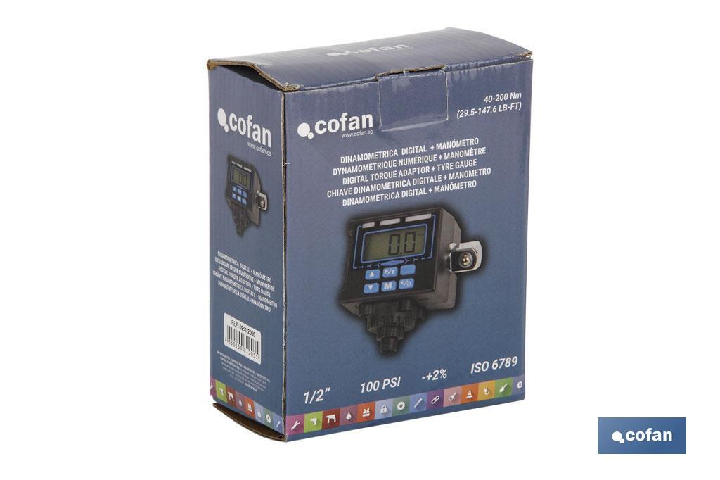 Dinamométrica digital 1/2" | Con rango de 40 a 200Nm |  Incluye manómetro para presión de ruedas - Cofan