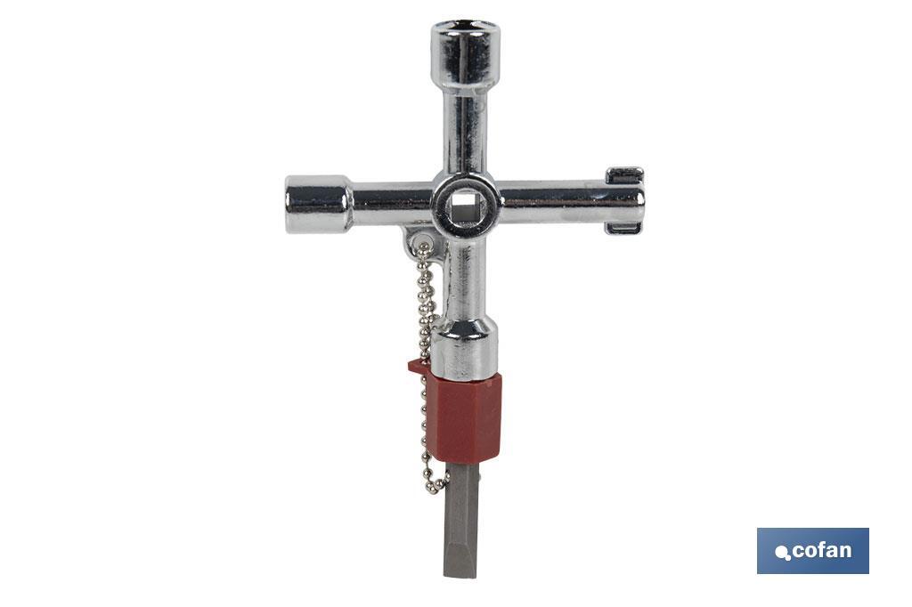 Llave de cabina multifuncional | Aleación de zinc cromada | 7 perfiles | Longitud: 7,5 cm - Cofan