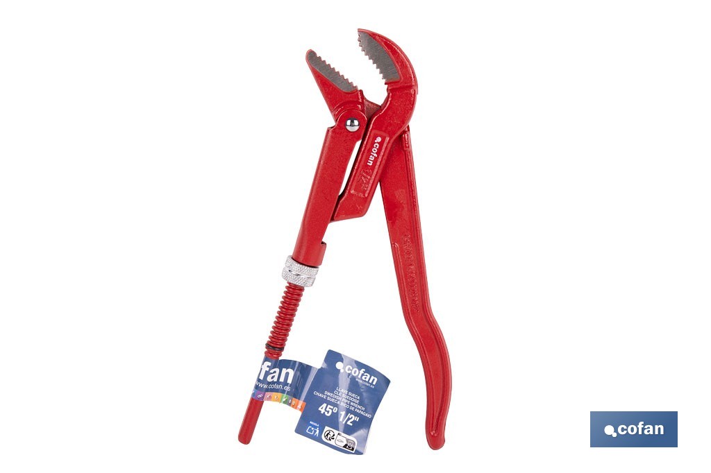 Llave sueca para fontanería forjada 45° | Herramientas de fontanería  | Medidas de apertura desde 1/2' hasta 2' de exterior. - Cofan