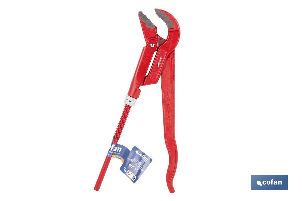 Llave sueca para fontanería forjada 45° | Herramientas de fontanería  | Medidas de apertura desde 1/2' hasta 2' de exterior. - Cofan