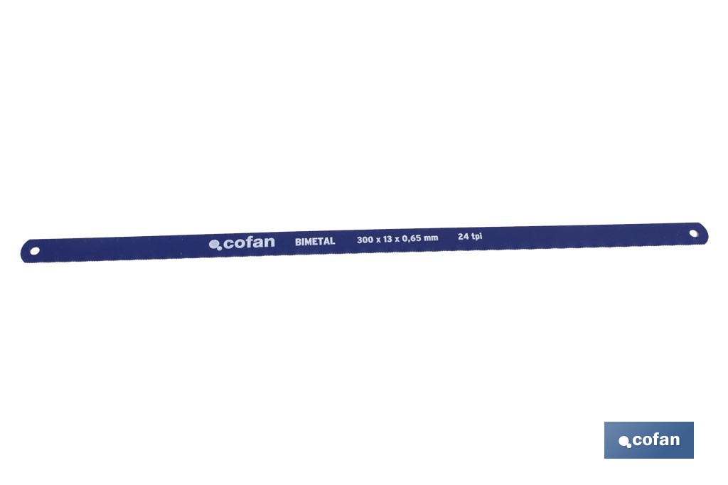 Hojas de sierra bimetálicas de 24TPI |  Resistente al desgaste | Medida: 300 x 13 x 0,65 mm - Cofan