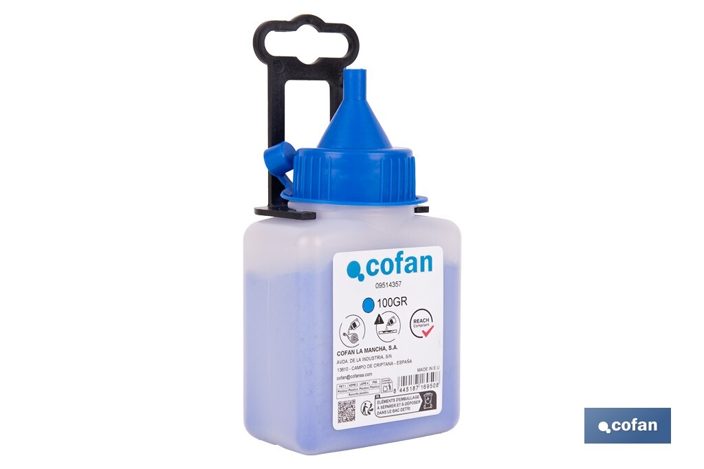Flacon de poudre bleue de traçage | Pour cordeau | Capacité : 100, 250, 500 ou 1000 - Cofan