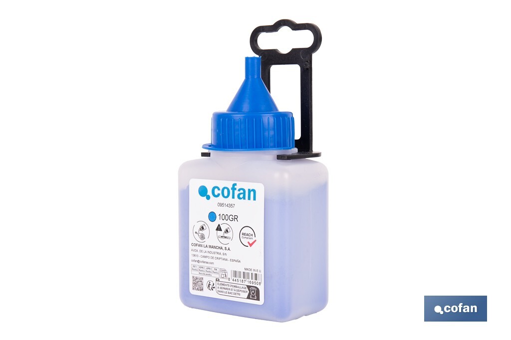 Flacon de poudre bleue de traçage | Pour cordeau | Capacité : 100, 250, 500 ou 1000 - Cofan