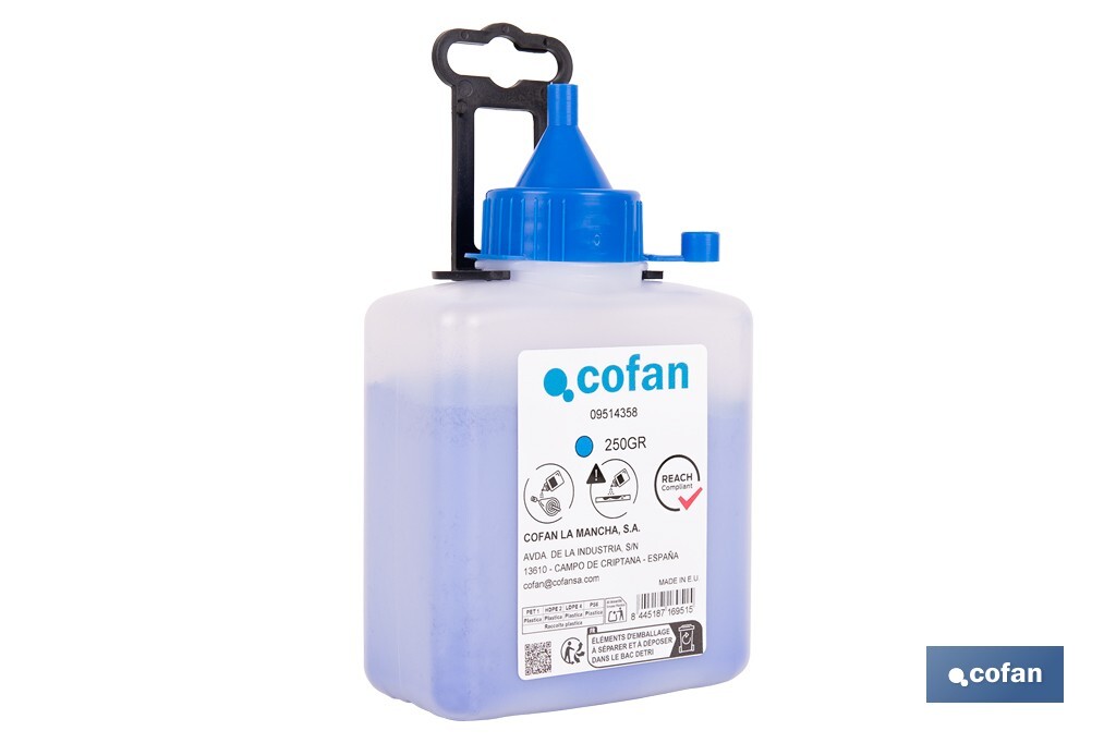 Flacon de poudre bleue de traçage | Pour cordeau | Capacité : 100, 250, 500 ou 1000 - Cofan
