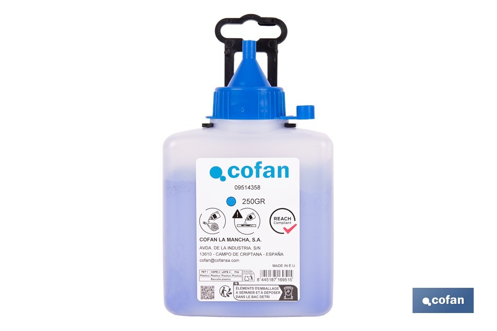 Flacon de poudre bleue de traçage | Pour cordeau | Capacité : 100, 250, 500 ou 1000 - Cofan