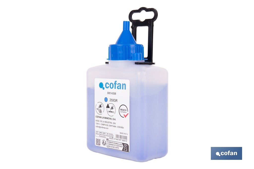 Flacon de poudre bleue de traçage | Pour cordeau | Capacité : 100, 250, 500 ou 1000 - Cofan