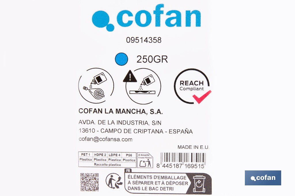 Flacon de poudre bleue de traçage | Pour cordeau | Capacité : 100, 250, 500 ou 1000 - Cofan