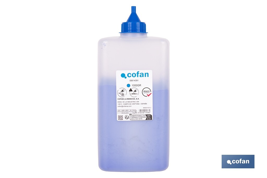 Flacon de poudre bleue de traçage | Pour cordeau | Capacité : 100, 250, 500 ou 1000 - Cofan
