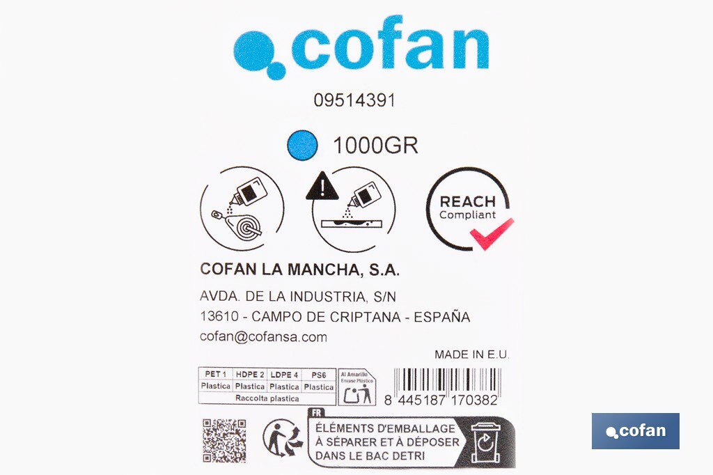 Flacon de poudre bleue de traçage | Pour cordeau | Capacité : 100, 250, 500 ou 1000 - Cofan