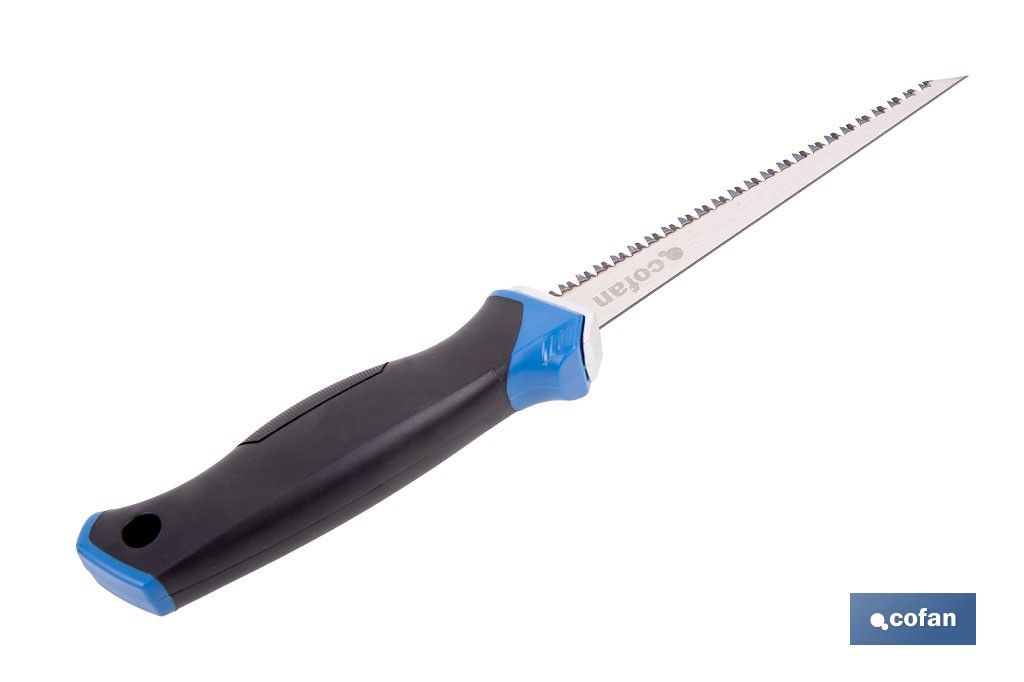 Serrucho para pladur y escayola con hoja de acero SK5 | Mango ergonómico y punta afilada | Corte preciso y rápido en yeso, cartón y escayola - Cofan