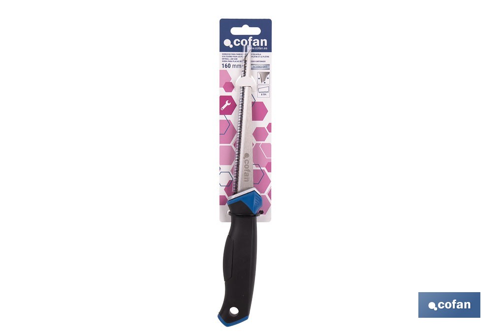 Serrucho para pladur y escayola con hoja de acero SK5 | Mango ergonómico y punta afilada | Corte preciso y rápido en yeso, cartón y escayola - Cofan