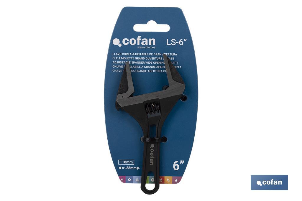 Llave Ajustable corta | Gran apertura | Varias medidas y aperturas | Fabricada en acero al cromo-vanadio - Cofan