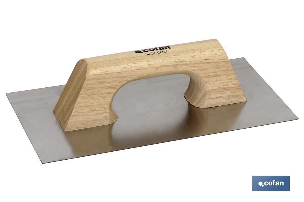 Llana lisa sin tornillos en acero Inoxidable | Mango de madera | Medidas 300 X 150 X0,6 - Cofan