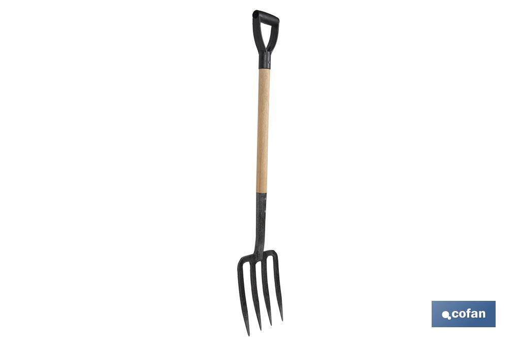 Horca para cavar de acero endurecido | 4 dientes | Ideal para jardinería y agricultura | Medidas: 23 x 105 cm - Cofan