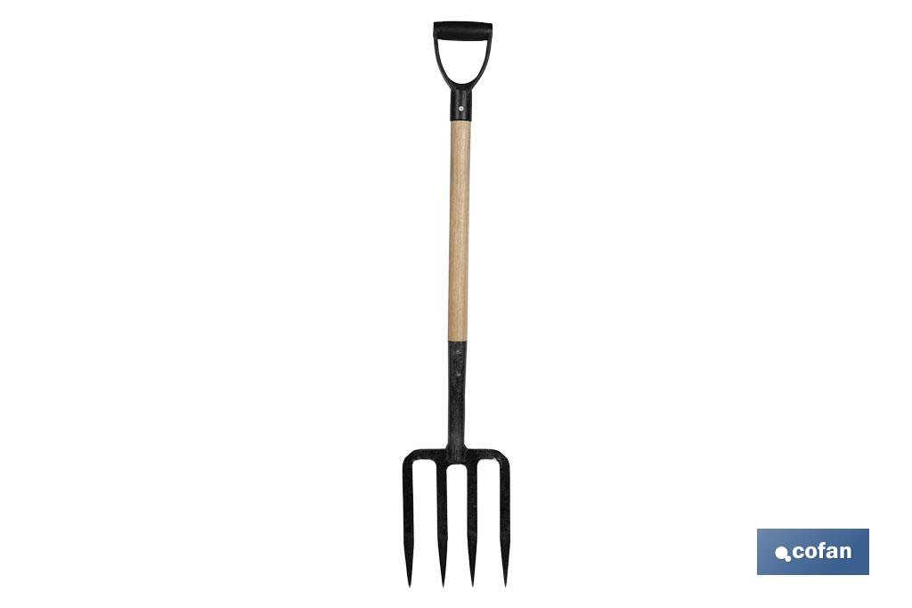Horca para cavar de acero endurecido | 4 dientes | Ideal para jardinería y agricultura | Medidas: 23 x 105 cm - Cofan