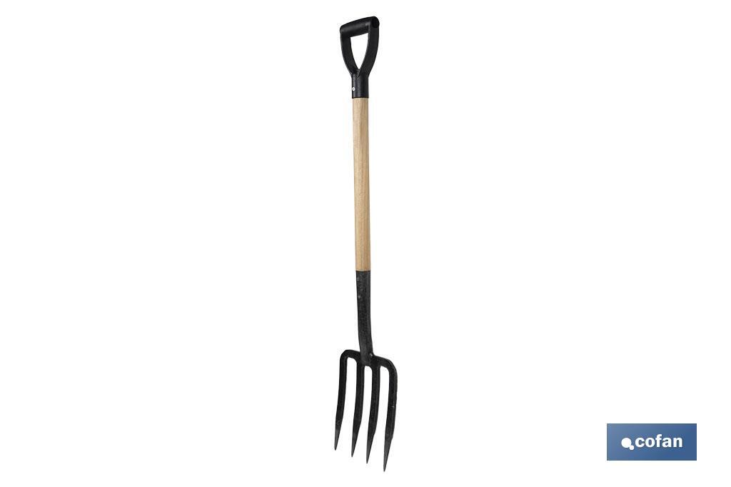 Horca para cavar de acero endurecido | 4 dientes | Ideal para jardinería y agricultura | Medidas: 23 x 105 cm - Cofan