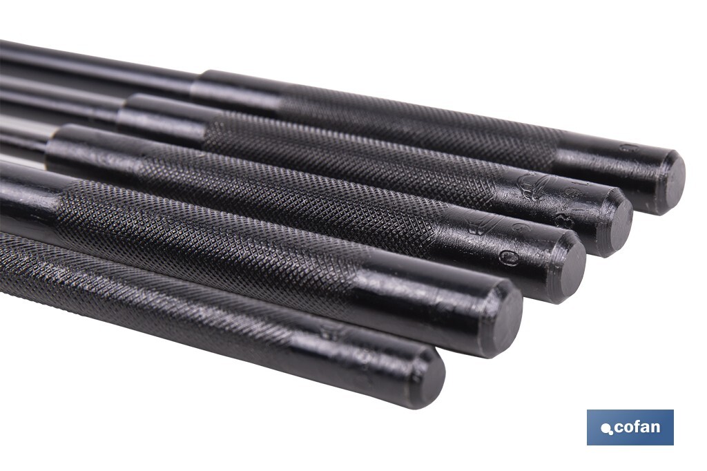 Set de 5 botadores cilíndricos | Diámetros: 3 - 10 mm | Fabricados en acero cromo vanadio templado | Uso Profesional e Industrial - Cofan