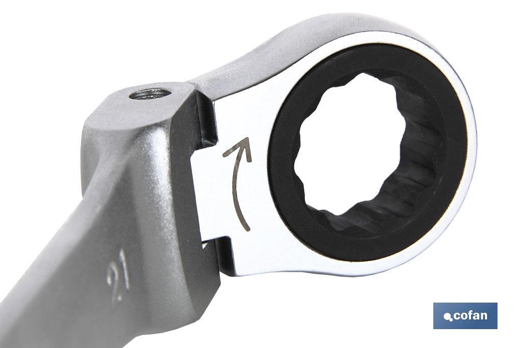 Chiave combinata snodata a 180° e a cricchetto | Realizzata in acciaio al cromo vanadio | Dimensioni: 24 mm - Cofan