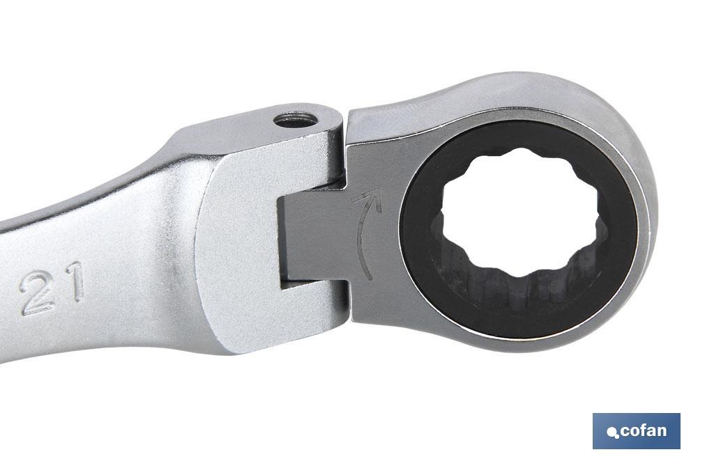 Llave combinada articulada en 180° de carraca | Fabricada en acero al cromo vanadio | Medidas de la llave: 24 mm - Cofan