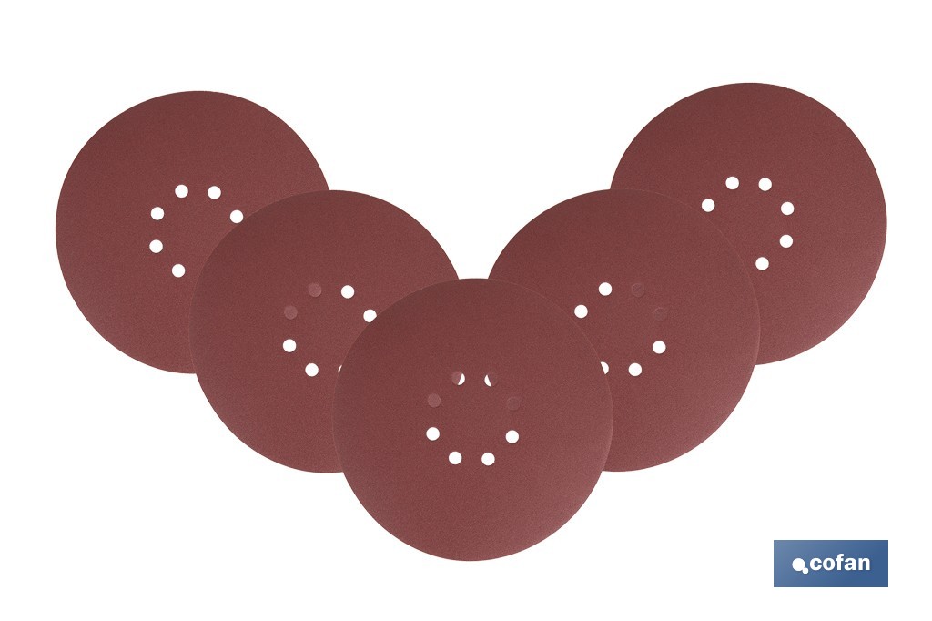 Pack de 5 discos de lija para lijadora de pared y techo | Hojas de lija redondos de óxido de aluminio | Disponibles en diferentes granos - Cofan