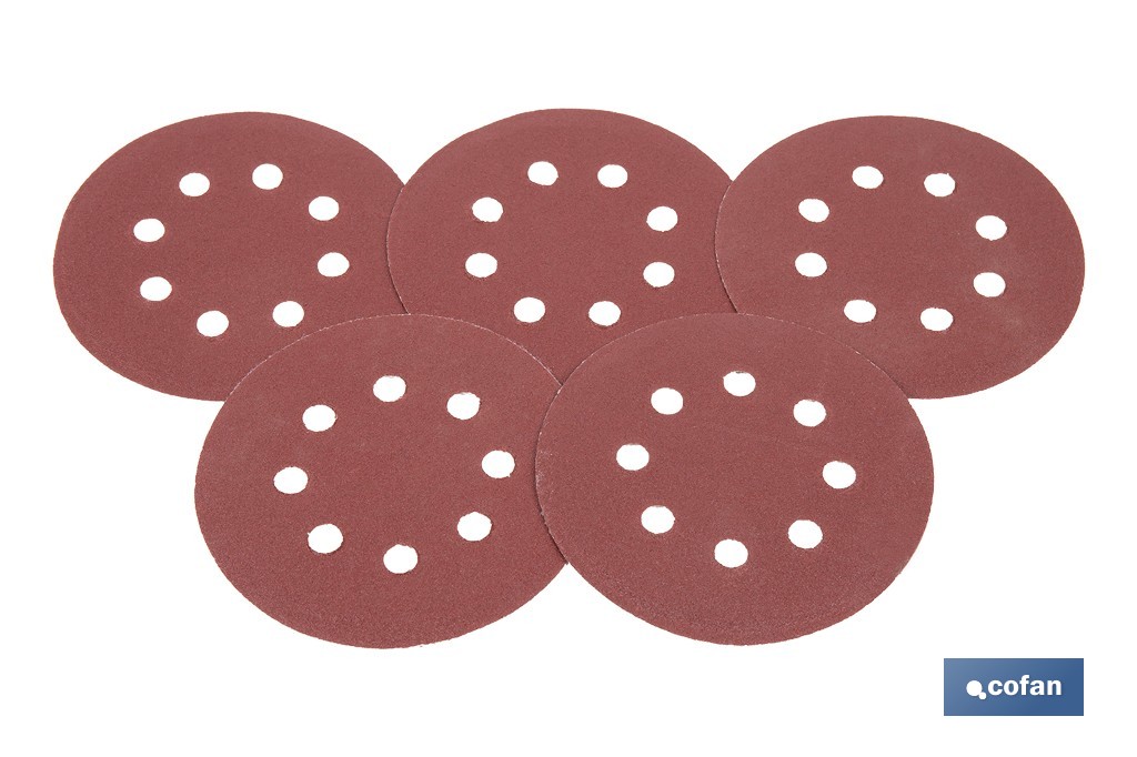Discos de lija para lijadora Orbital | Pack de 5 hojas de lija redondas | Material: óxido de aluminio | Disponibles en diferentes granos - Cofan
