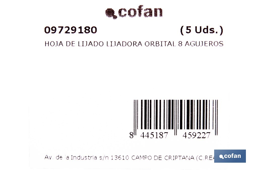 Discos de lija para lijadora Orbital | Pack de 5 hojas de lija redondas | Material: óxido de aluminio | Disponibles en diferentes granos - Cofan