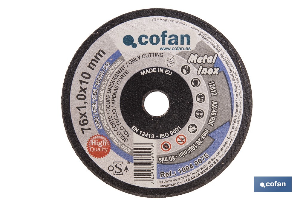 Disques de coupe précise pour acier INOX - Cofan