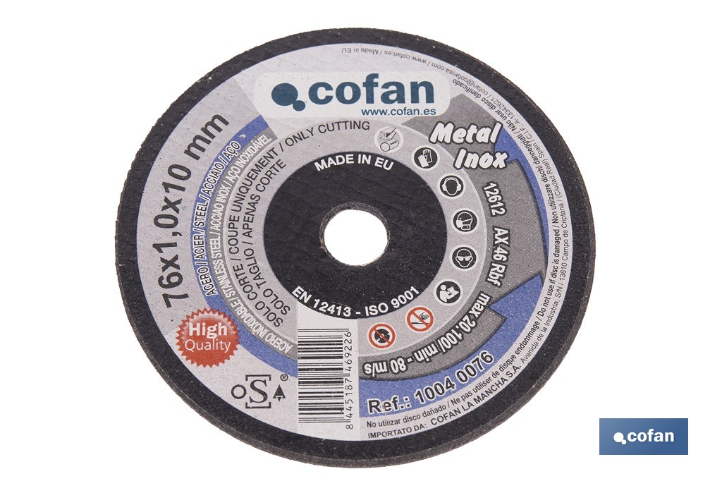 Disques de coupe précise pour acier INOX - Cofan