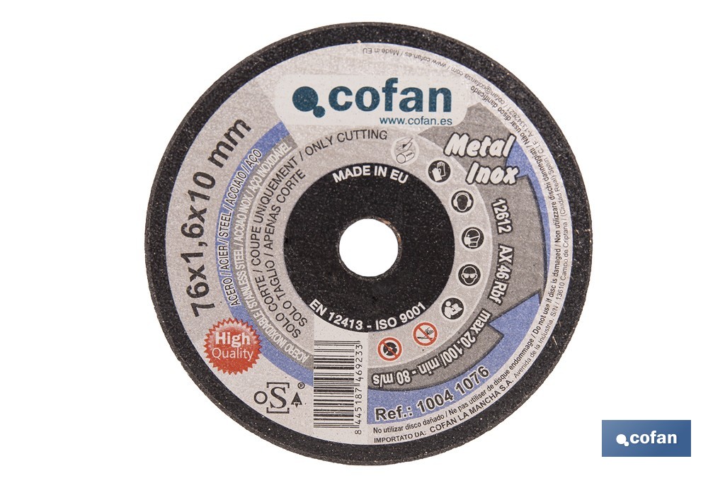 Disques de coupe précise pour acier INOX - Cofan