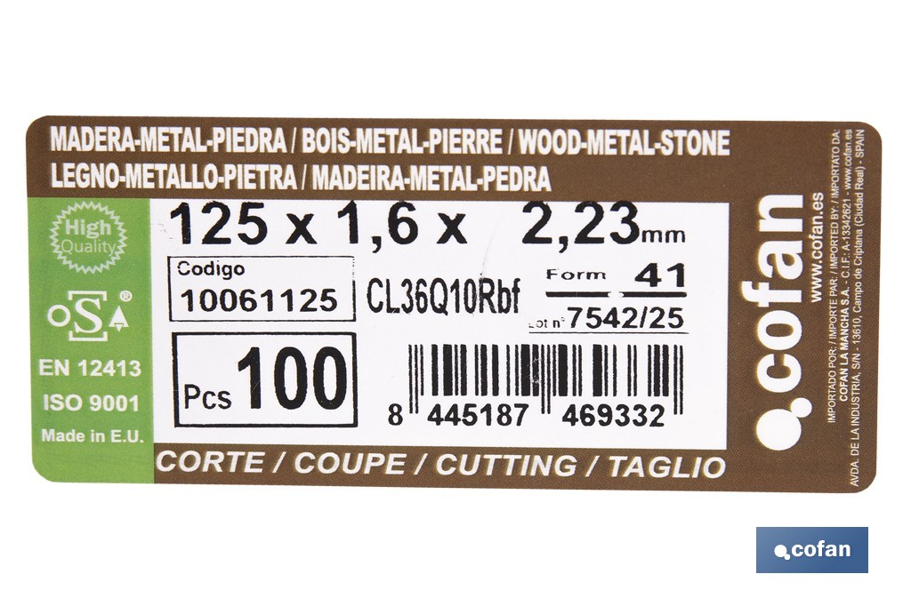 Disques De Coupe 4 X 4 - Cofan
