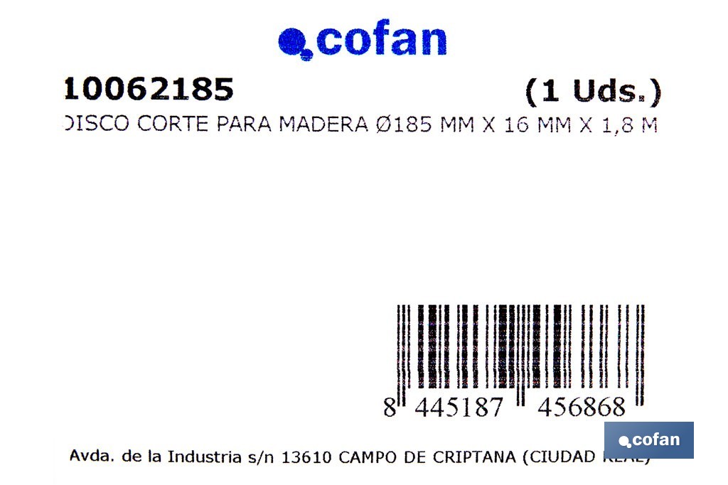 Disco de corte para madera Ø185 mm | Adecuada para sierra ingletadora | Cortes precisos en madera, plástico y metal blando - Cofan