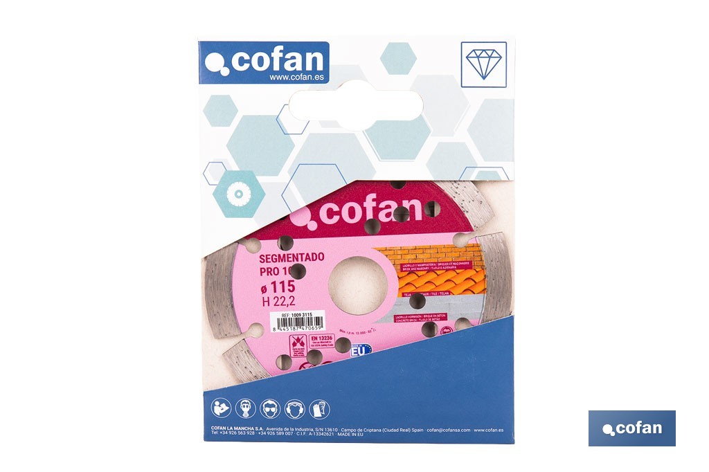 Disco de corte segmentado ventilado | Para ladrillo y hormigón | Corte en seco | Disponible en diferentes medidas - Cofan