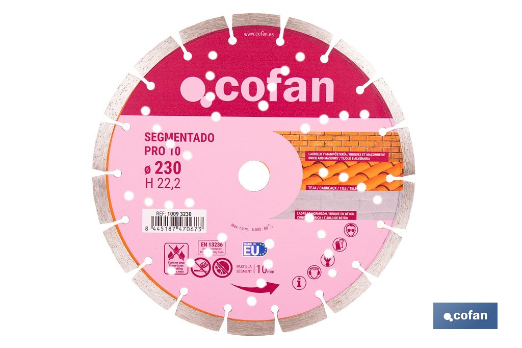 Disco de corte segmentado ventilado | Para ladrillo y hormigón | Corte en seco | Disponible en diferentes medidas - Cofan