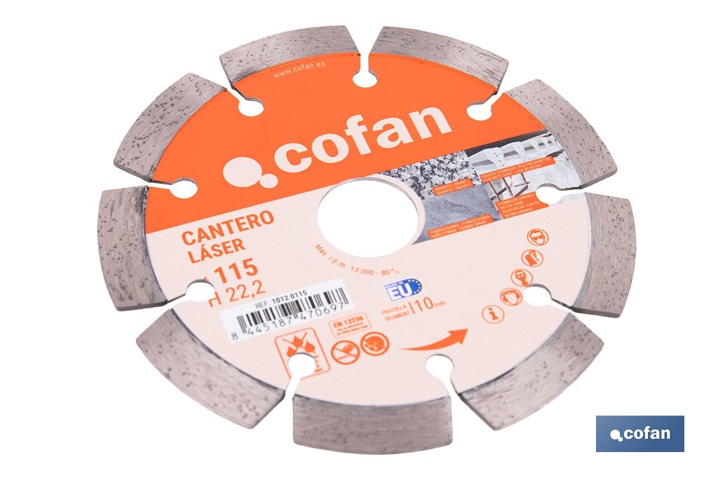 Disco de diamante cantero láser profesional | Adecuado para corte en seco en piedra, granito y hormigón | Disponible en diferentes medidas - Cofan