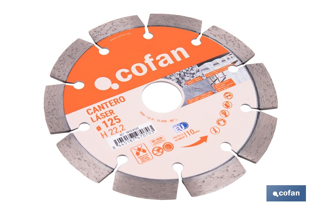 Disco de diamante cantero láser profesional | Adecuado para corte en seco en piedra, granito y hormigón | Disponible en diferentes medidas - Cofan