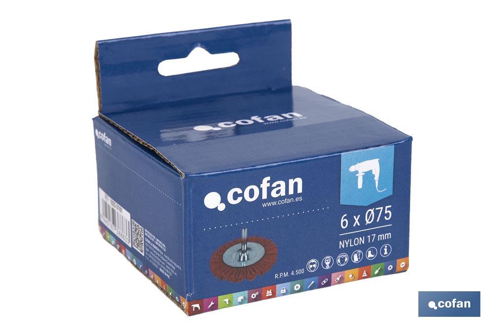 Escova circular com fios de nylon abrasivos | Disponível em diferentes tamanhos | Adequada para polir, esmerilhar, remover ferrugem, etc. - Cofan