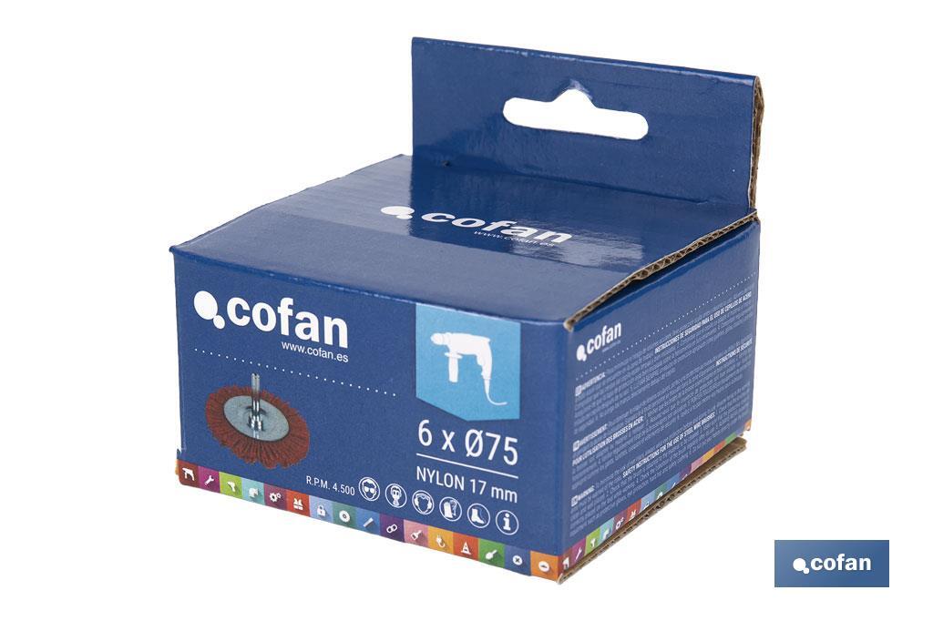 Escova circular com fios de nylon abrasivos | Disponível em diferentes tamanhos | Adequada para polir, esmerilhar, remover ferrugem, etc. - Cofan