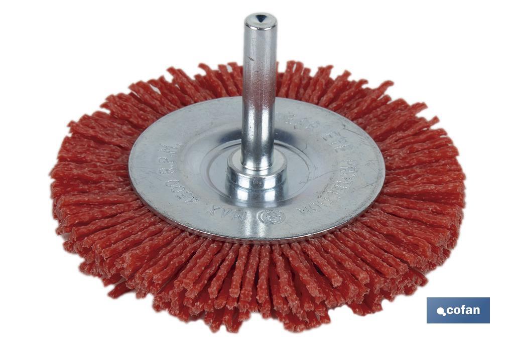 Escova circular com fios de nylon abrasivos | Disponível em diferentes tamanhos | Adequada para polir, esmerilhar, remover ferrugem, etc. - Cofan